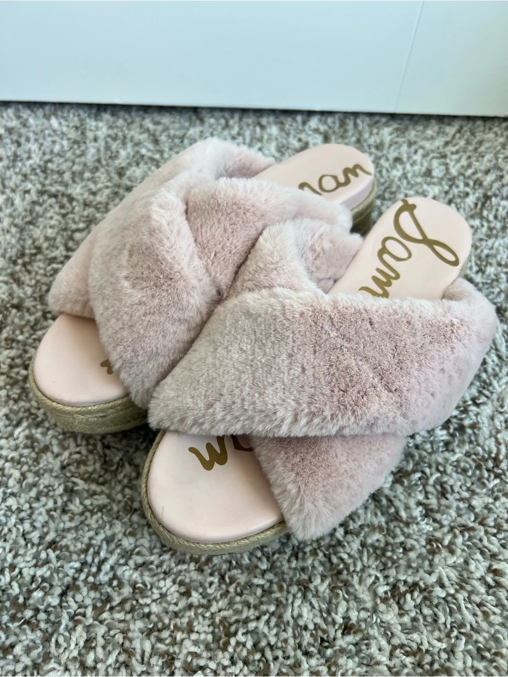 Sam Edelman Zia Faux Fur Platform Sandals Espadrilles Pink Sz 7